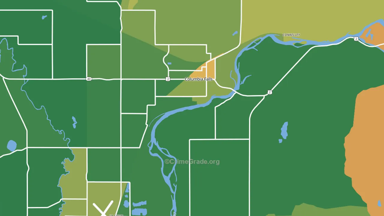 Columbia Falls, MT Map of Vandalism Rates