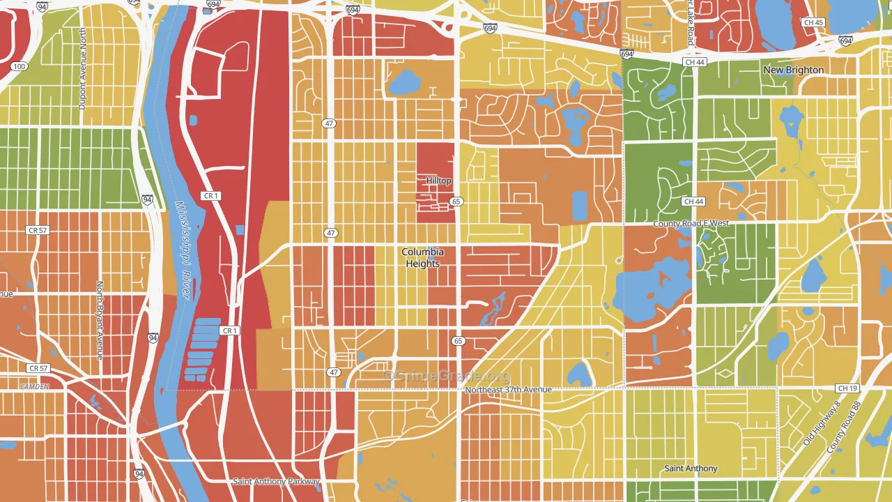 Columbia Heights, MN Map of Vandalism Rates