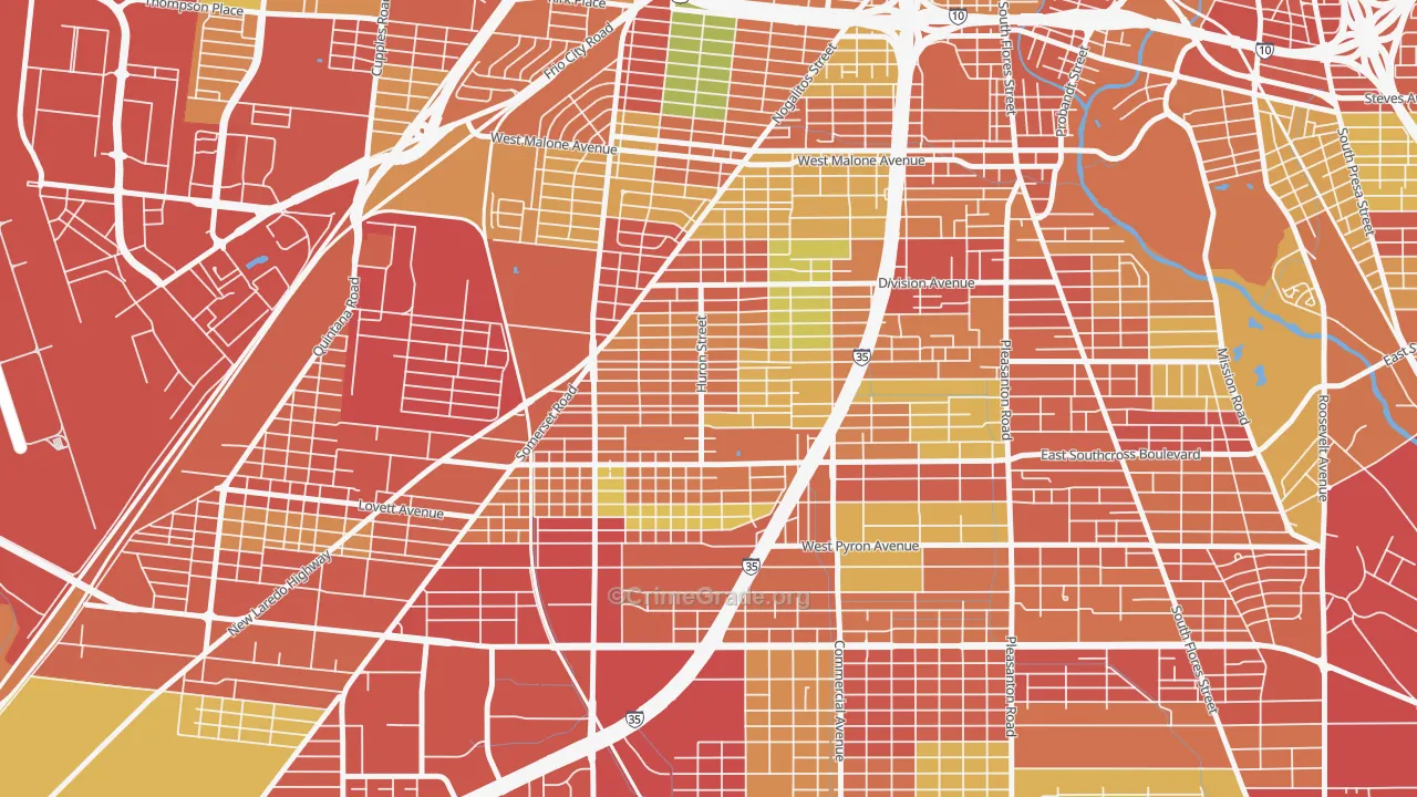 Columbia Heights, San Antonio, TX Map of Vandalism Rates