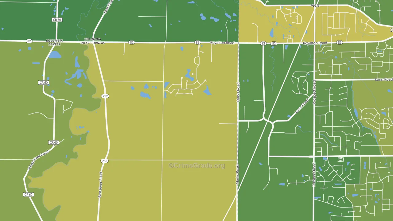 Columbia Hills Corners, OH Map of Vandalism Rates