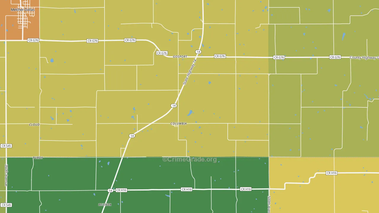 Columbia, IA Map of Vandalism Rates