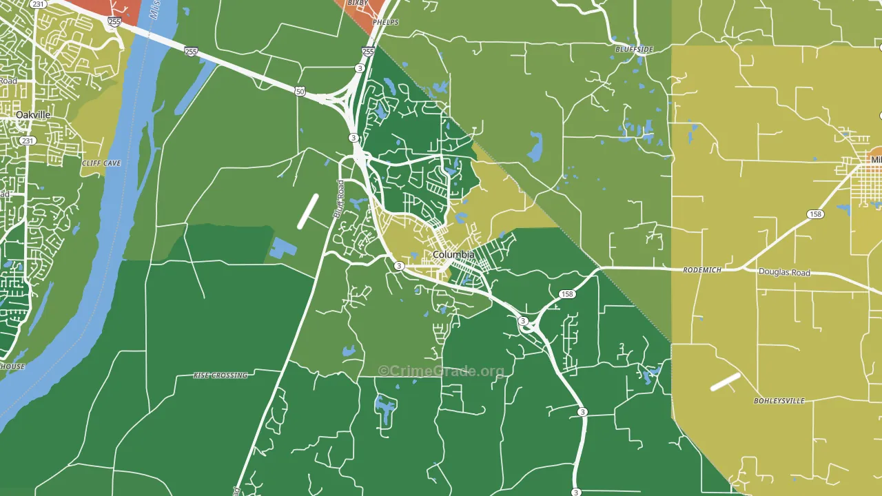 Columbia, IL Map of Vandalism Rates