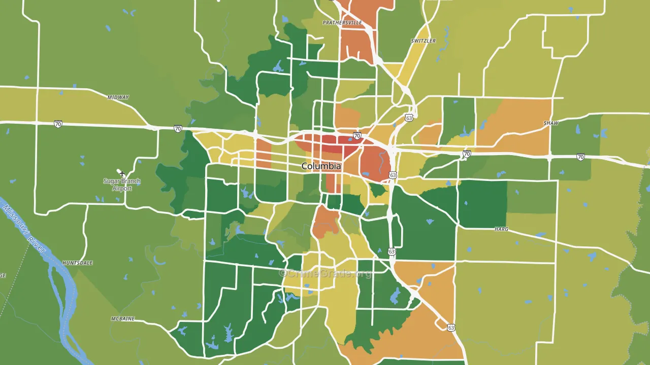 Columbia, MO Map of Vandalism Rates
