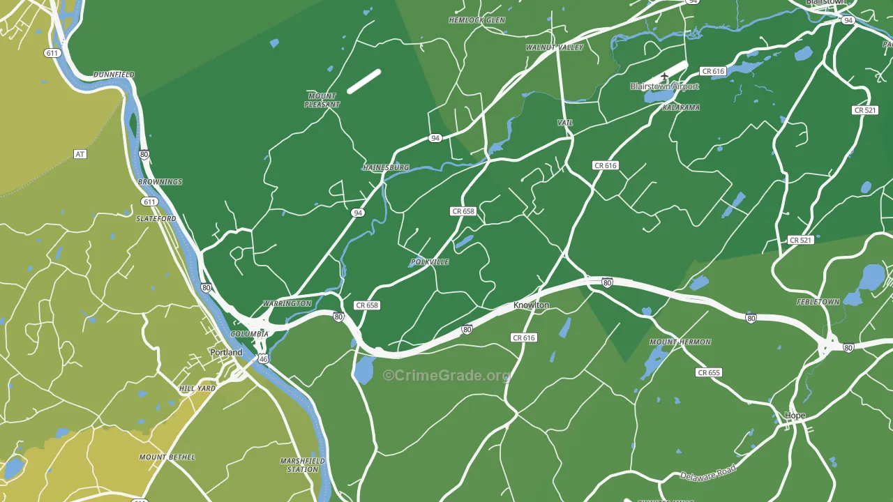 Columbia, NJ Map of Vandalism Rates