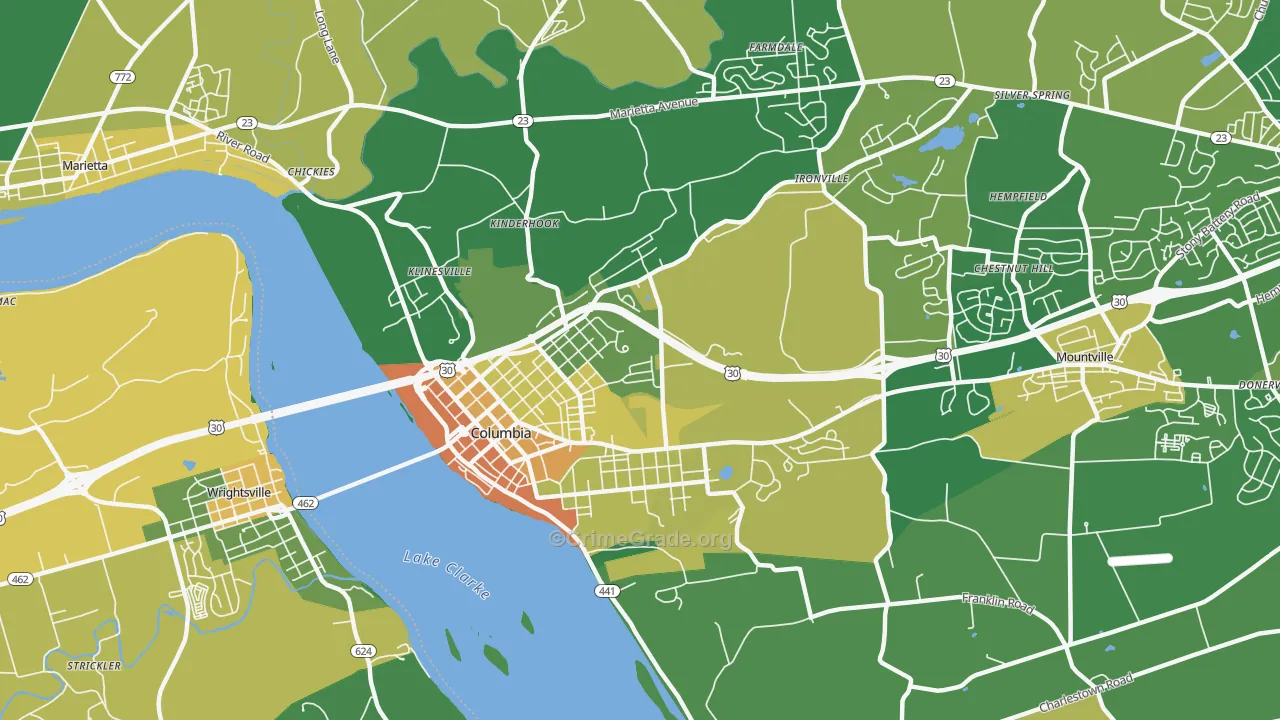 Columbia, PA Map of Vandalism Rates