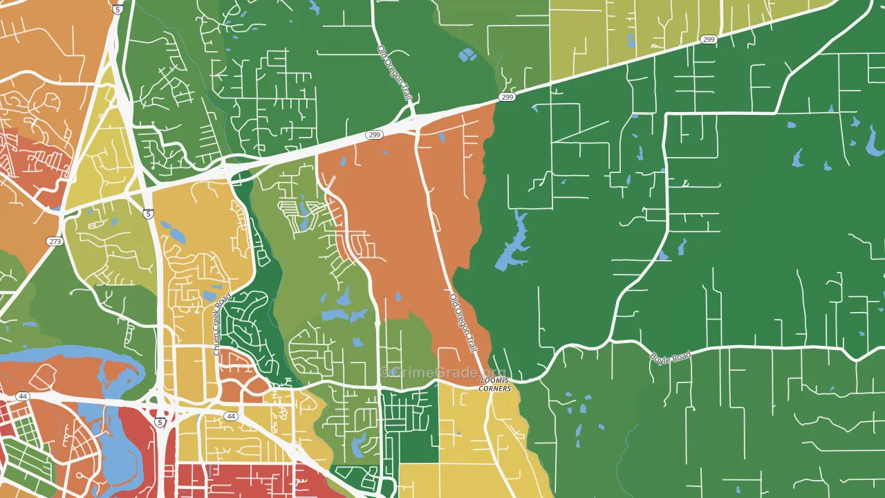 Columbia, Redding, CA Map of Vandalism Rates