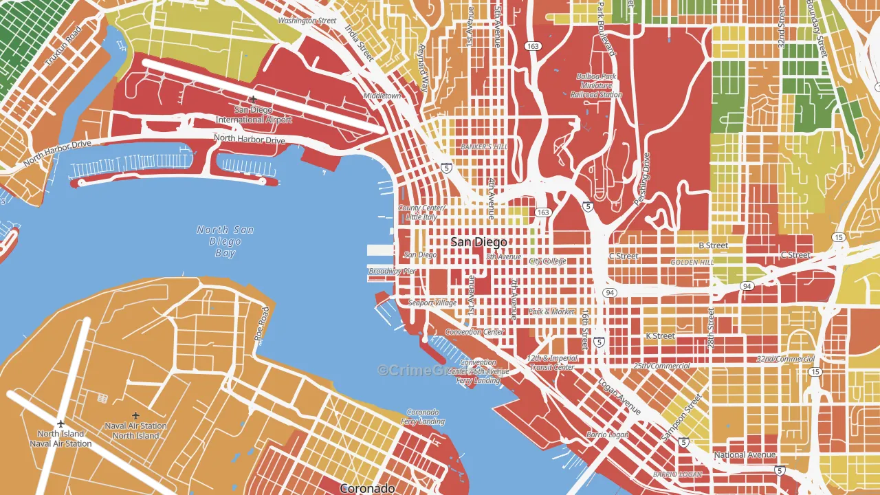Columbia San Diego, San Diego, CA Map of Vandalism Rates