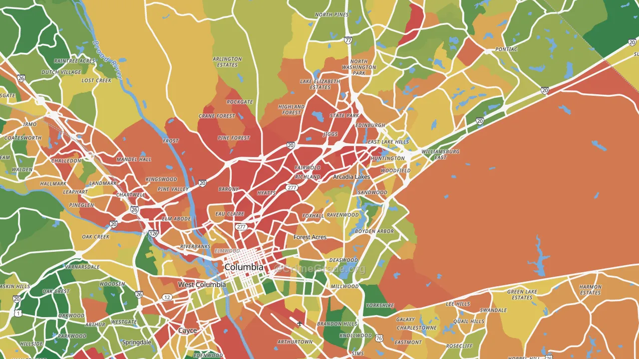 Columbia, SC Map of Vandalism Rates