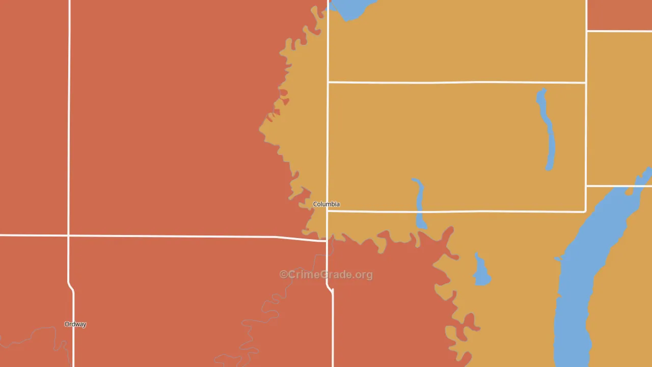 Columbia, SD Map of Vandalism Rates