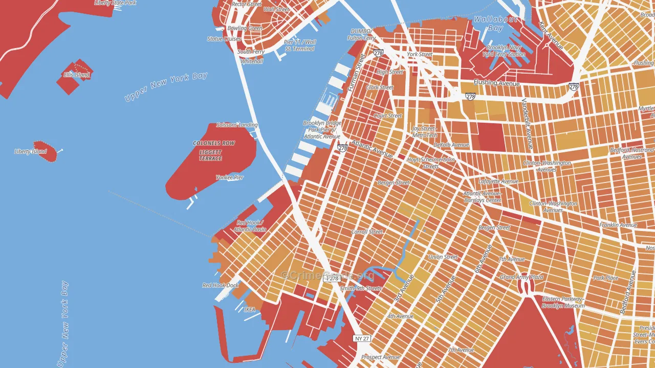 Columbia Street Waterfront District, Brooklyn, NY Map of Vandalism Rates