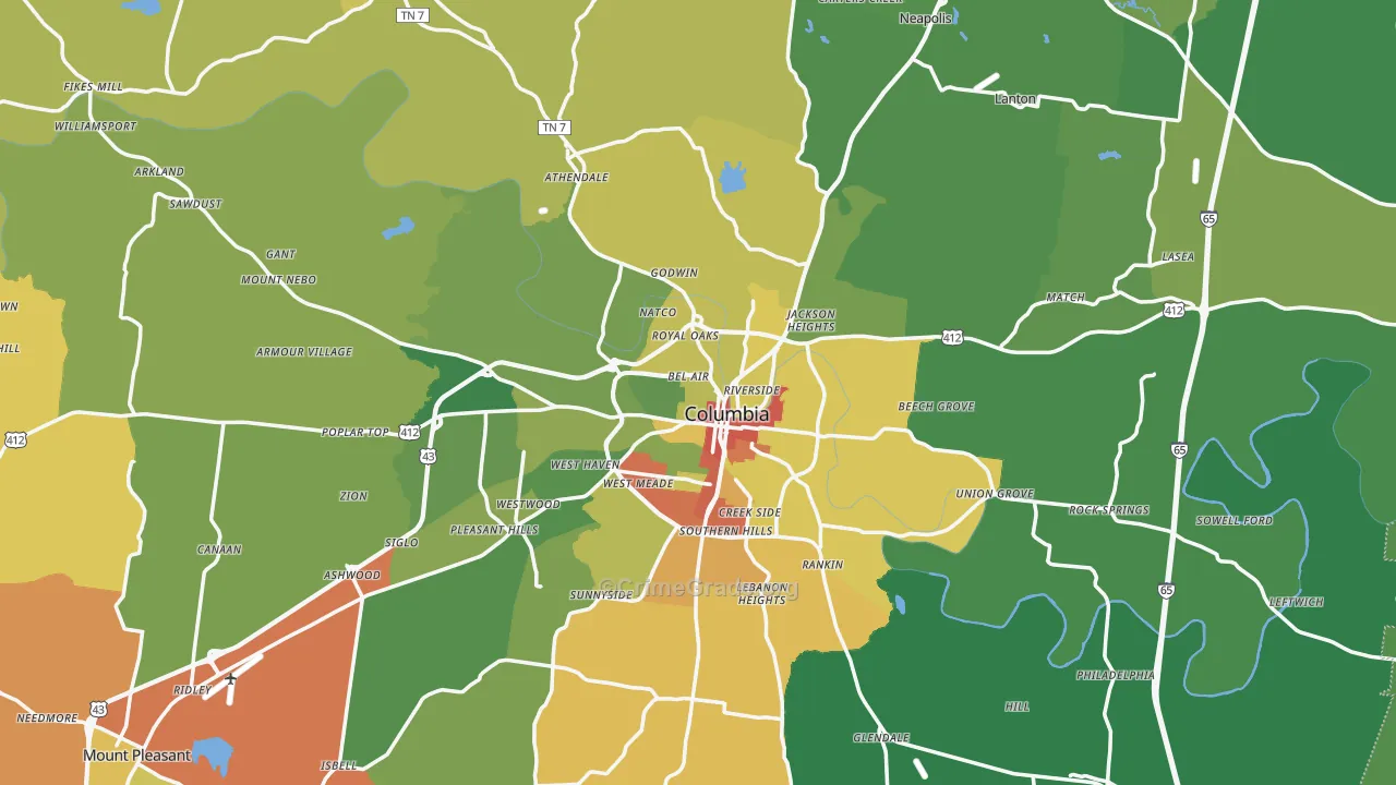 Columbia, TN Map of Vandalism Rates