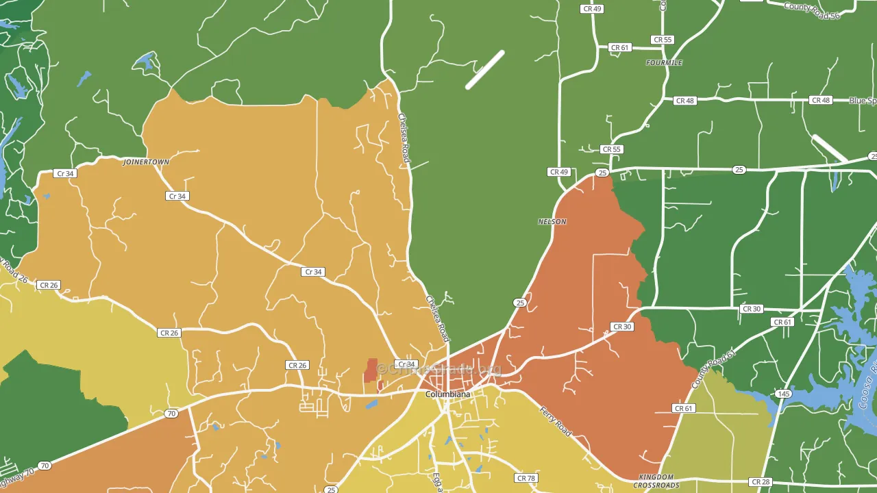 Columbiana, AL Map of Vandalism Rates