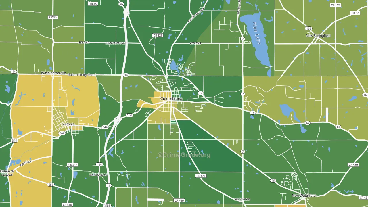 Columbiana, OH Map of Vandalism Rates