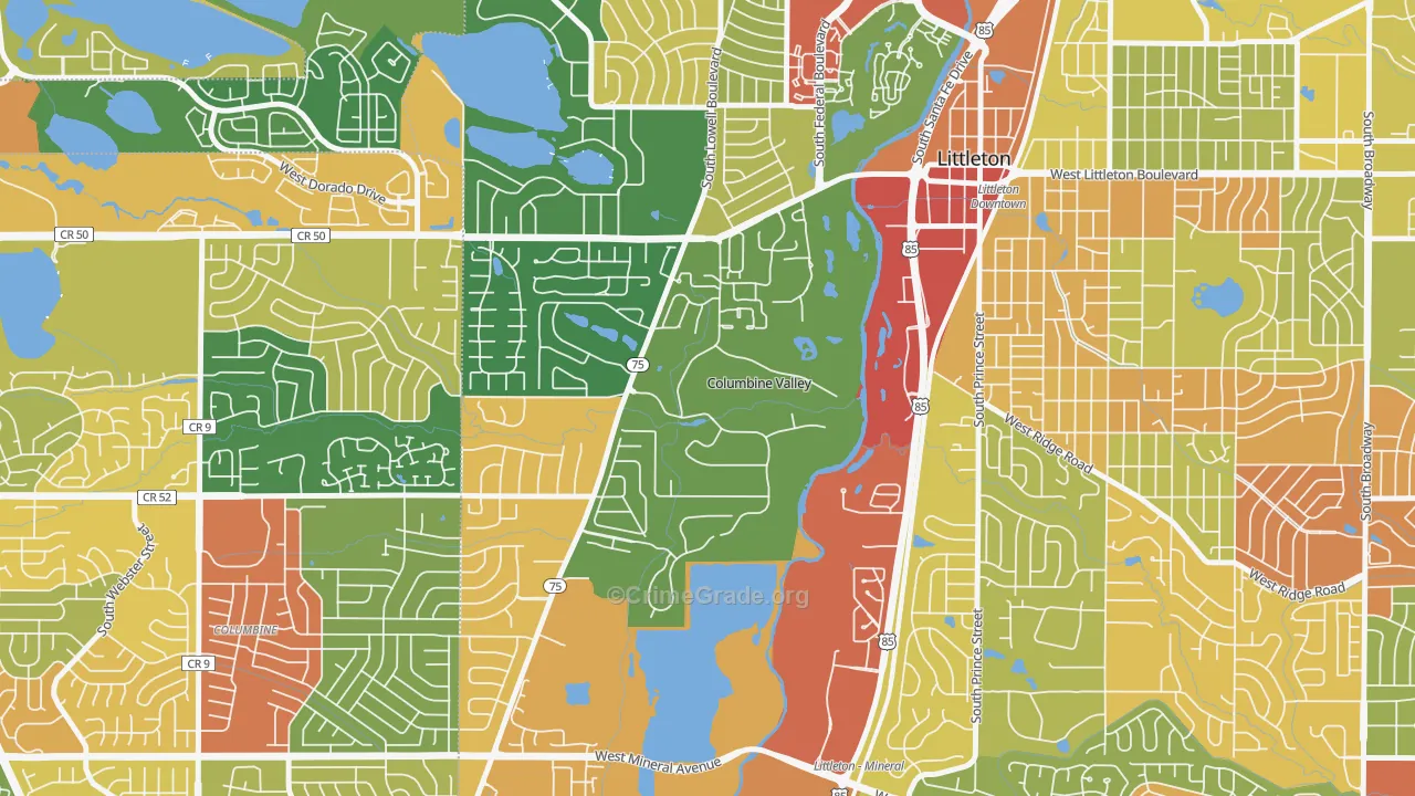 Columbine Valley, CO Map of Vandalism Rates