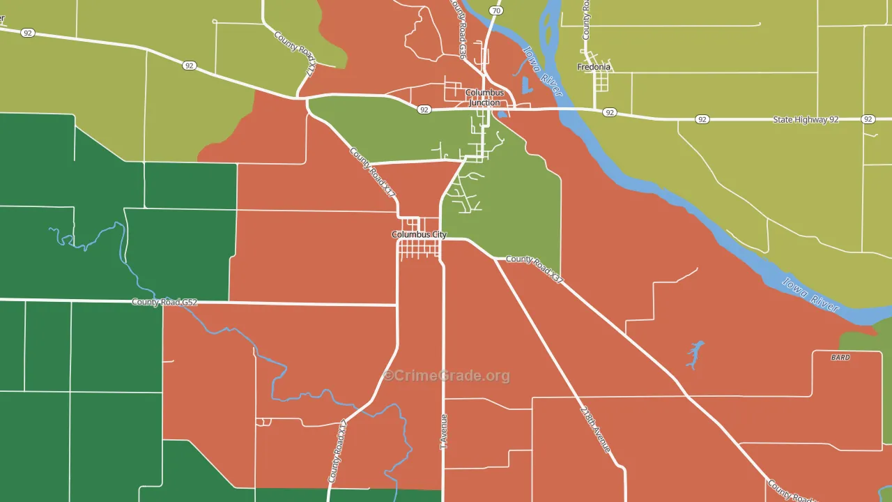 Columbus City, IA Map of Vandalism Rates