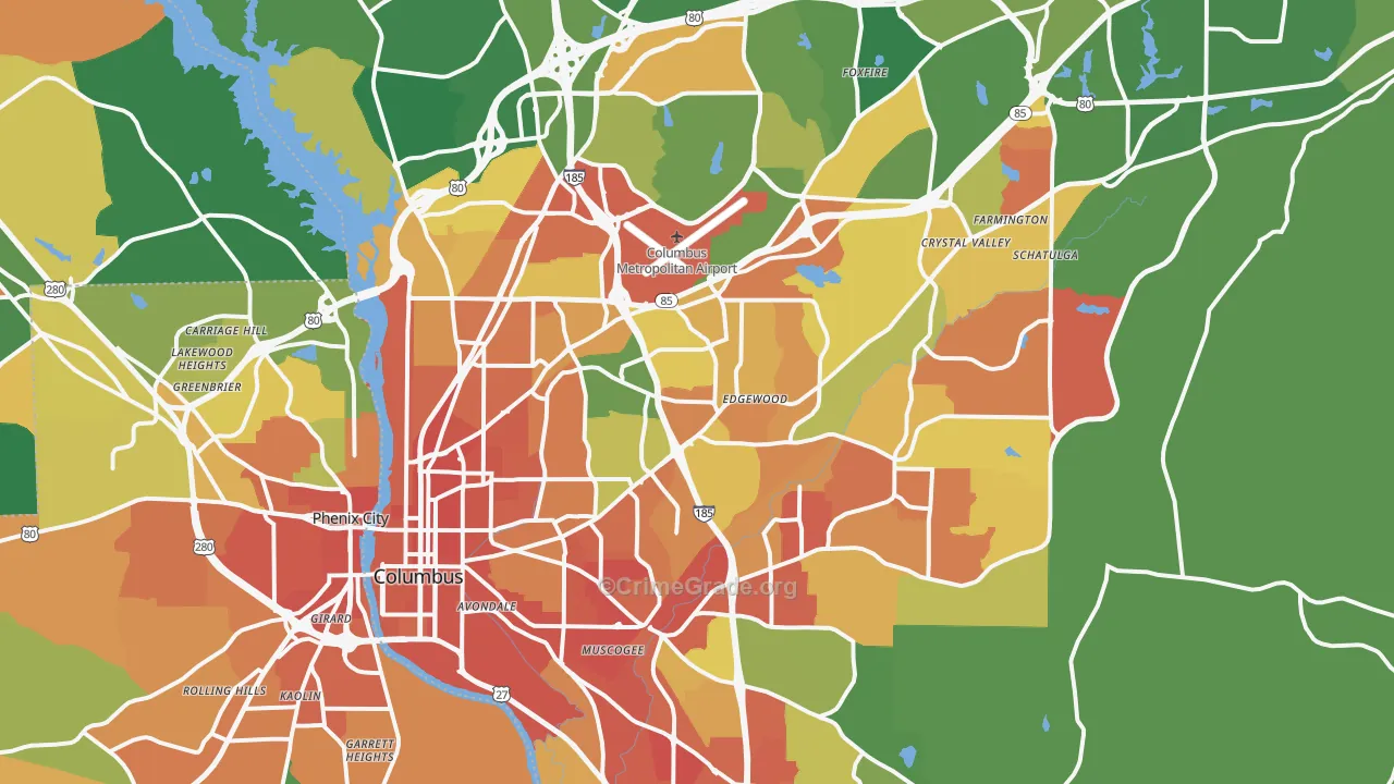 Columbus, GA Map of Vandalism Rates