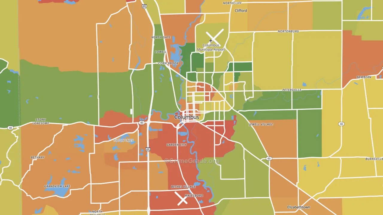 Columbus, IN Map of Vandalism Rates