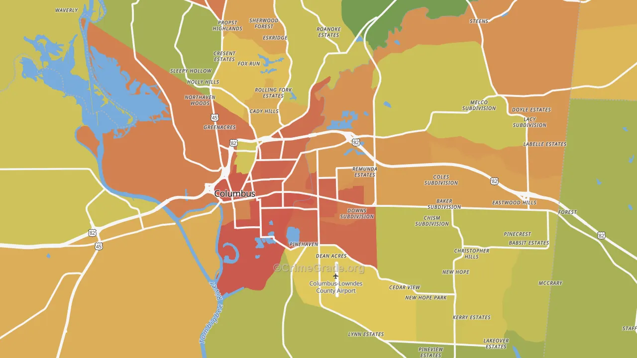 Columbus, MS Map of Vandalism Rates