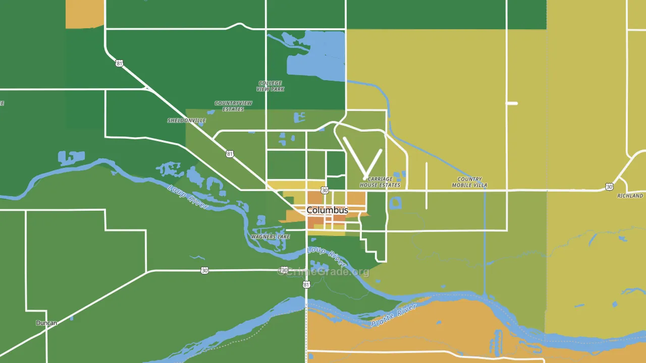 Columbus, NE Map of Vandalism Rates