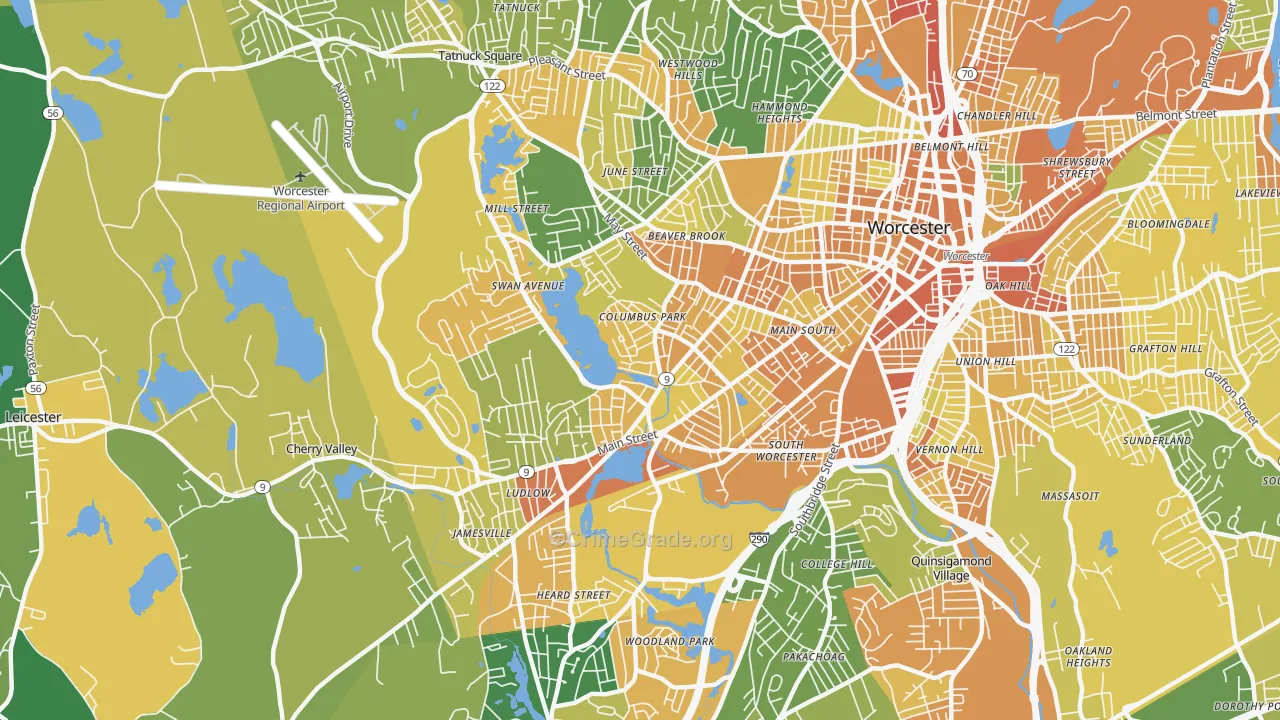 Columbus Park, Worcester, MA Map of Vandalism Rates