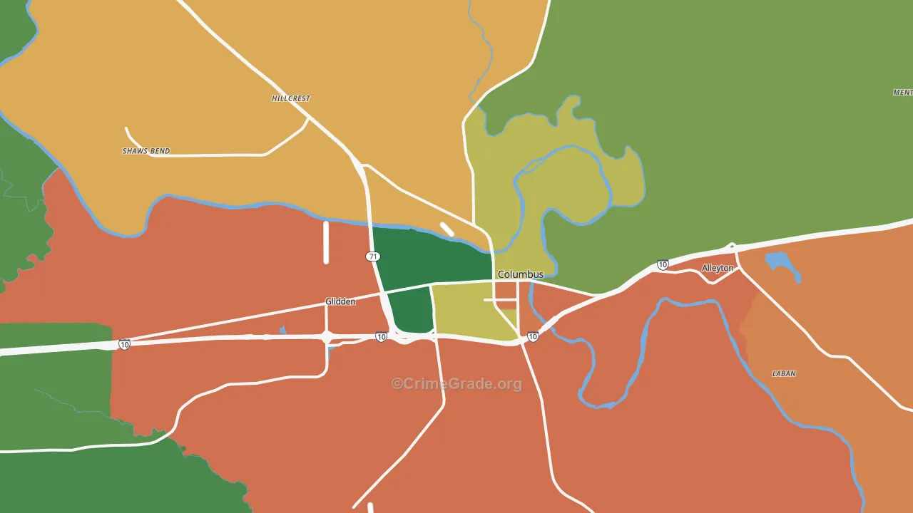 Columbus, TX Map of Vandalism Rates