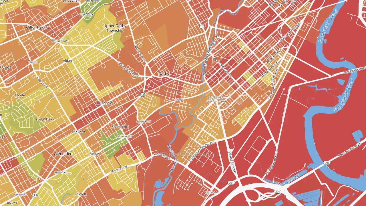 Colwyn, PA Map of Vandalism Rates