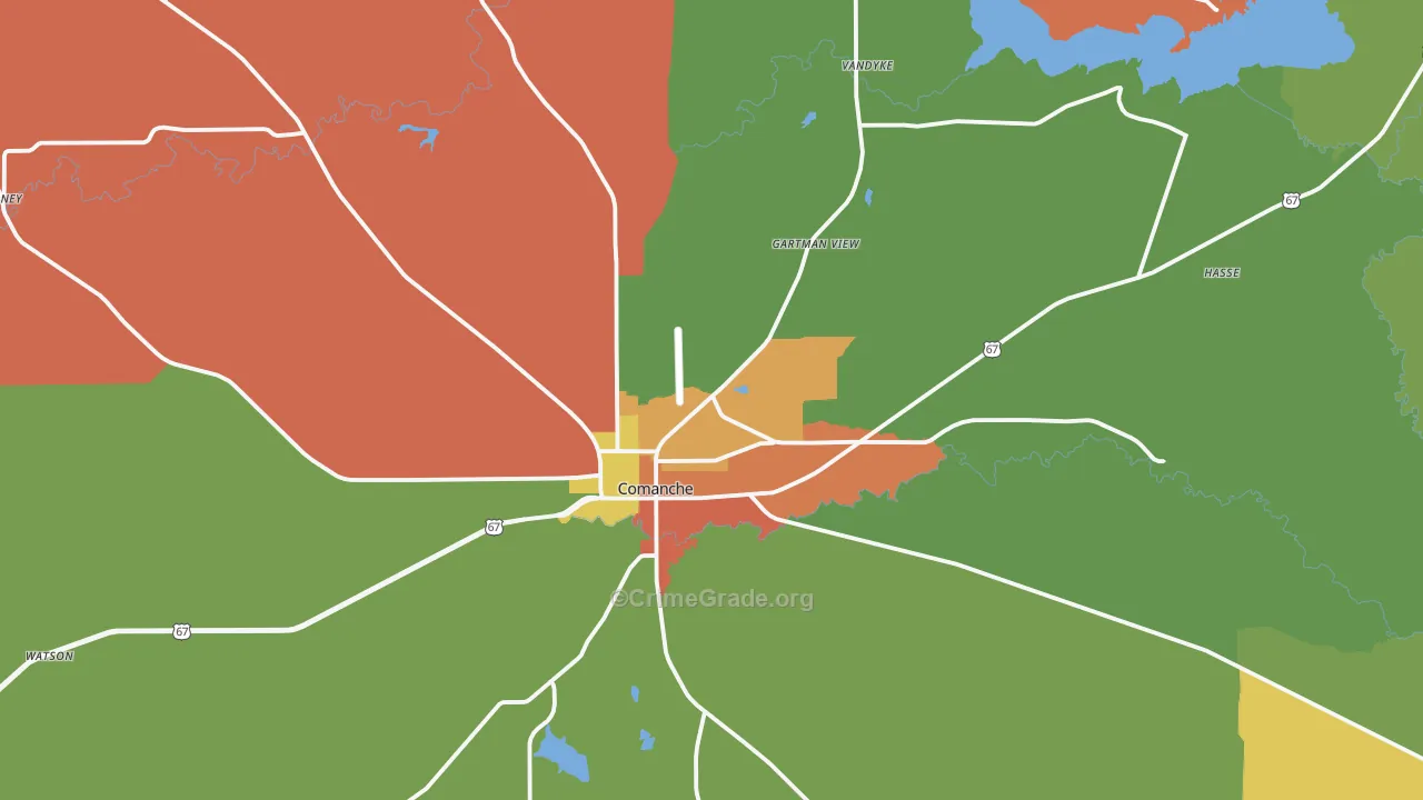 Comanche, TX Map of Vandalism Rates