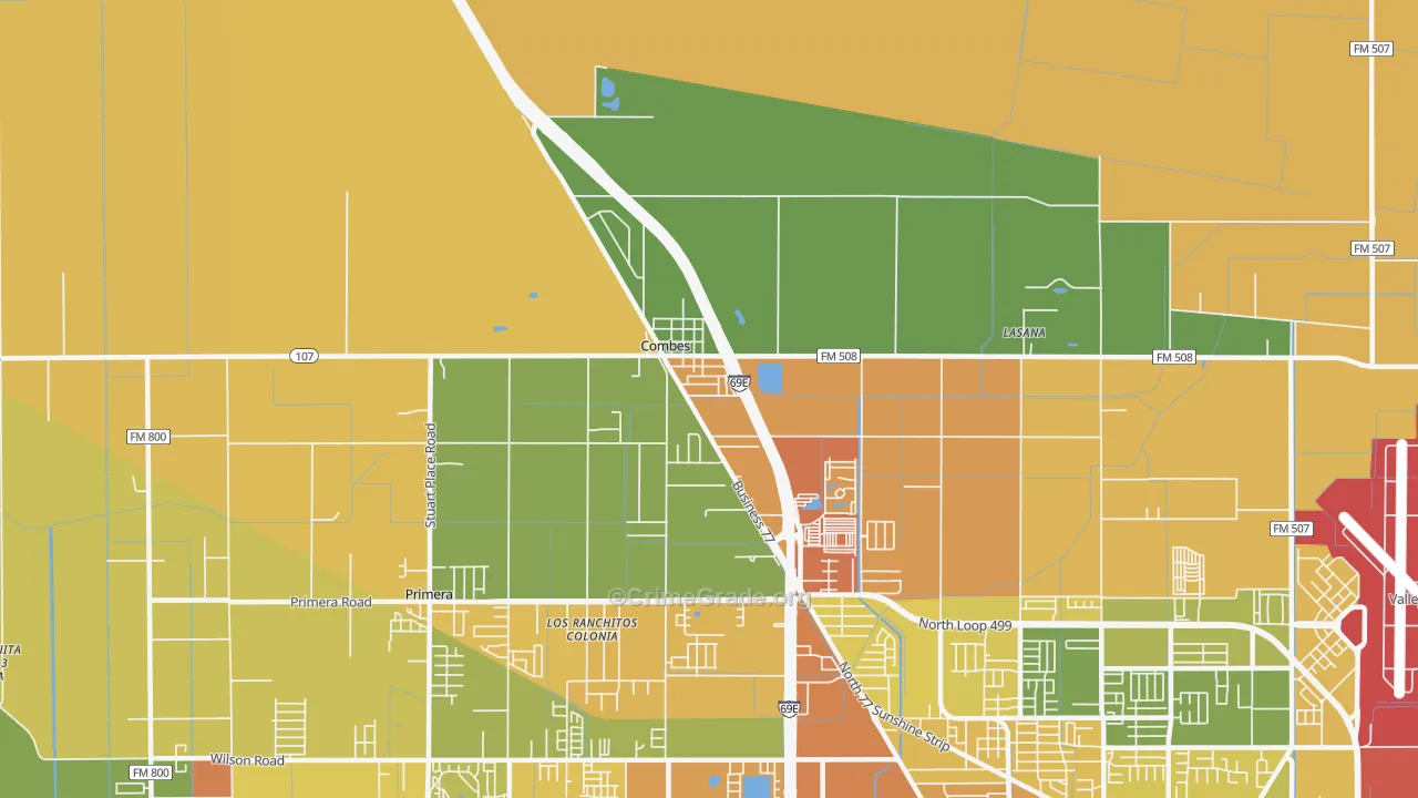 Combes, TX Map of Vandalism Rates