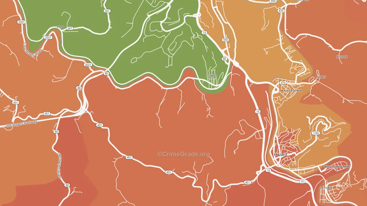 Combs, KY Map of Vandalism Rates