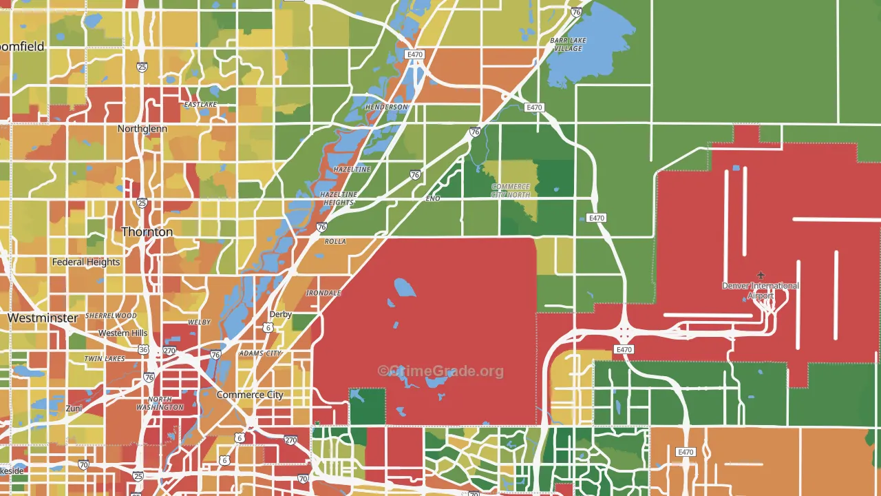 Commerce City, CO Map of Vandalism Rates