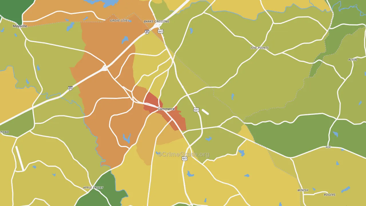 Commerce, GA Map of Vandalism Rates