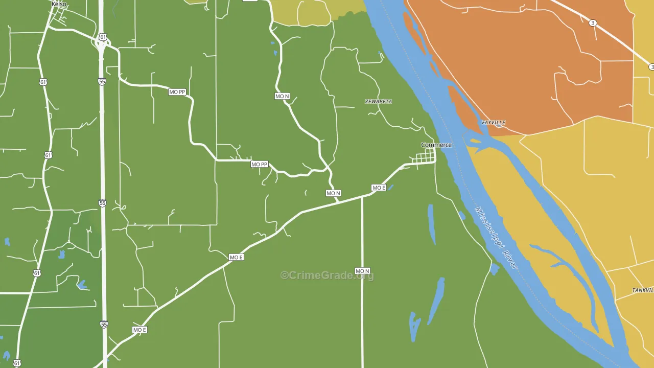 Commerce, MO Map of Vandalism Rates
