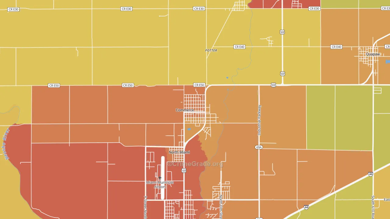 Commerce, OK Map of Vandalism Rates