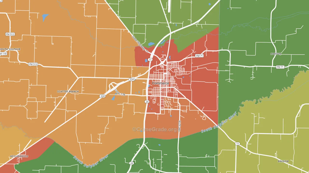 Commerce, TX Map of Vandalism Rates