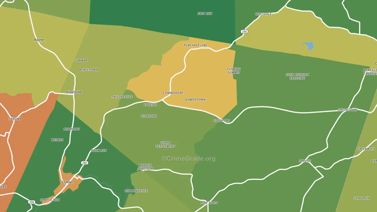 Commodore, PA Map of Vandalism Rates