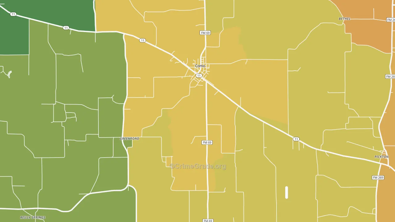 Como, TX Map of Vandalism Rates