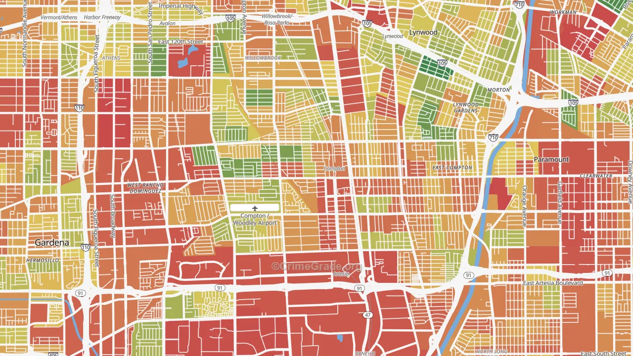 Compton, CA Map of Vandalism Rates