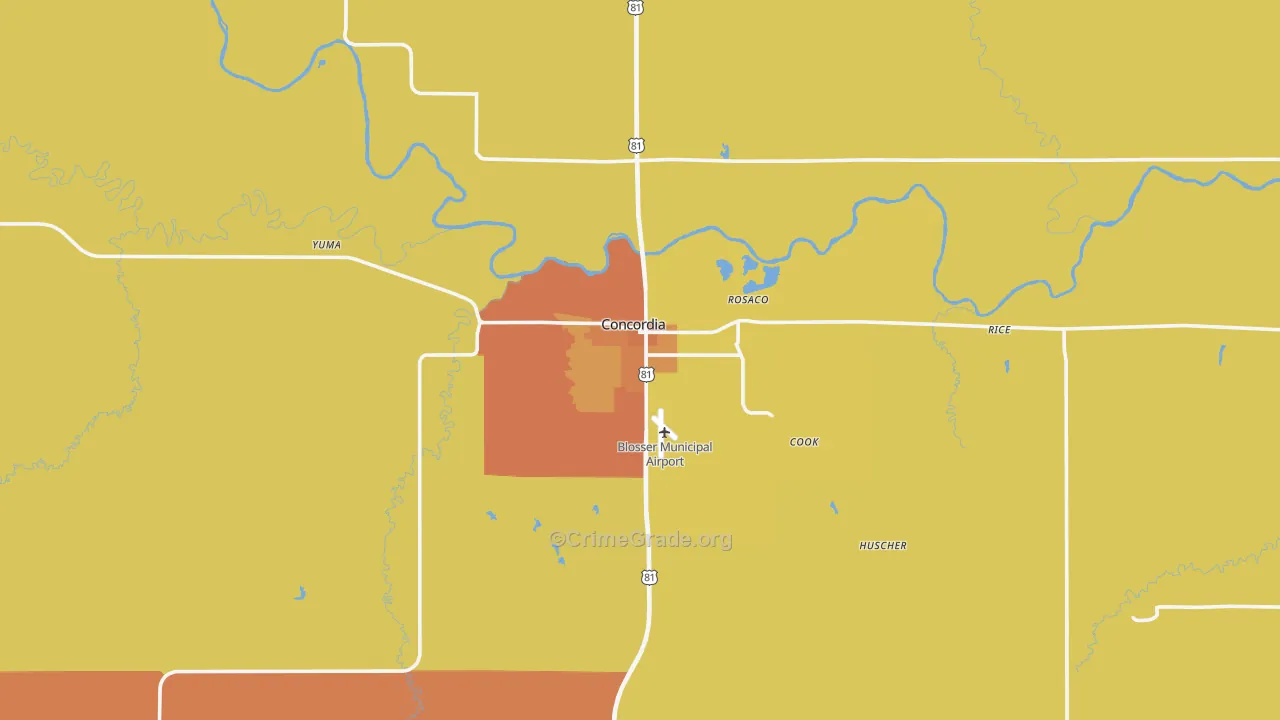 Concordia, KS Map of Vandalism Rates
