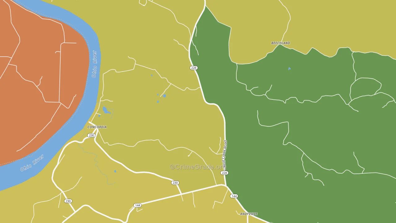 Concordia, KY Map of Vandalism Rates