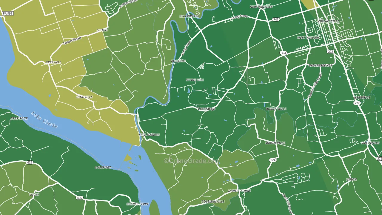 Conestoga, PA Map of Vandalism Rates
