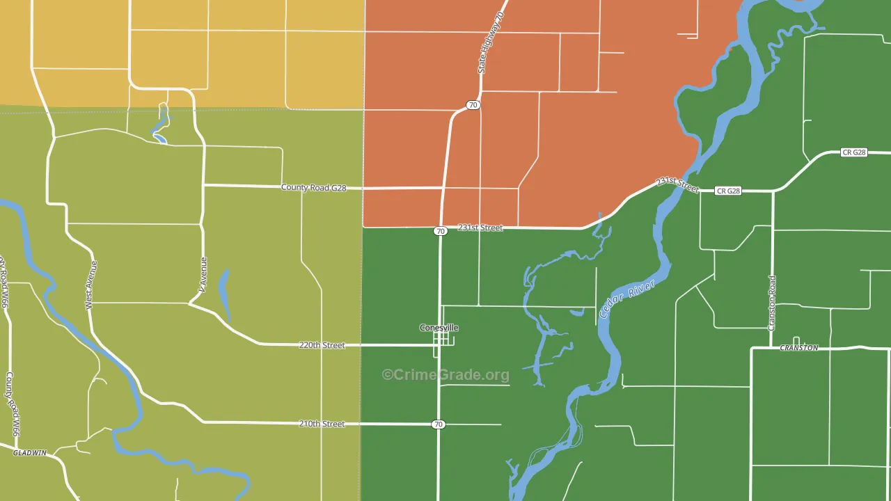 Conesville, IA Map of Vandalism Rates