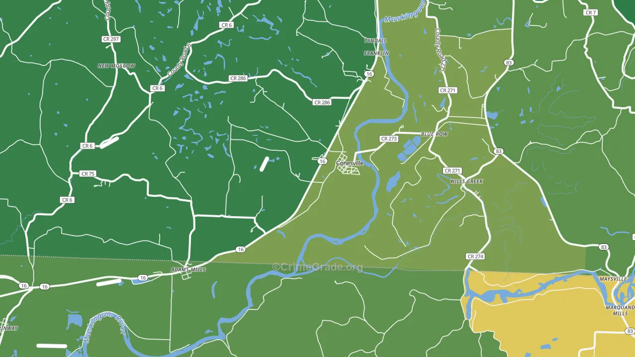 Conesville, OH Map of Vandalism Rates