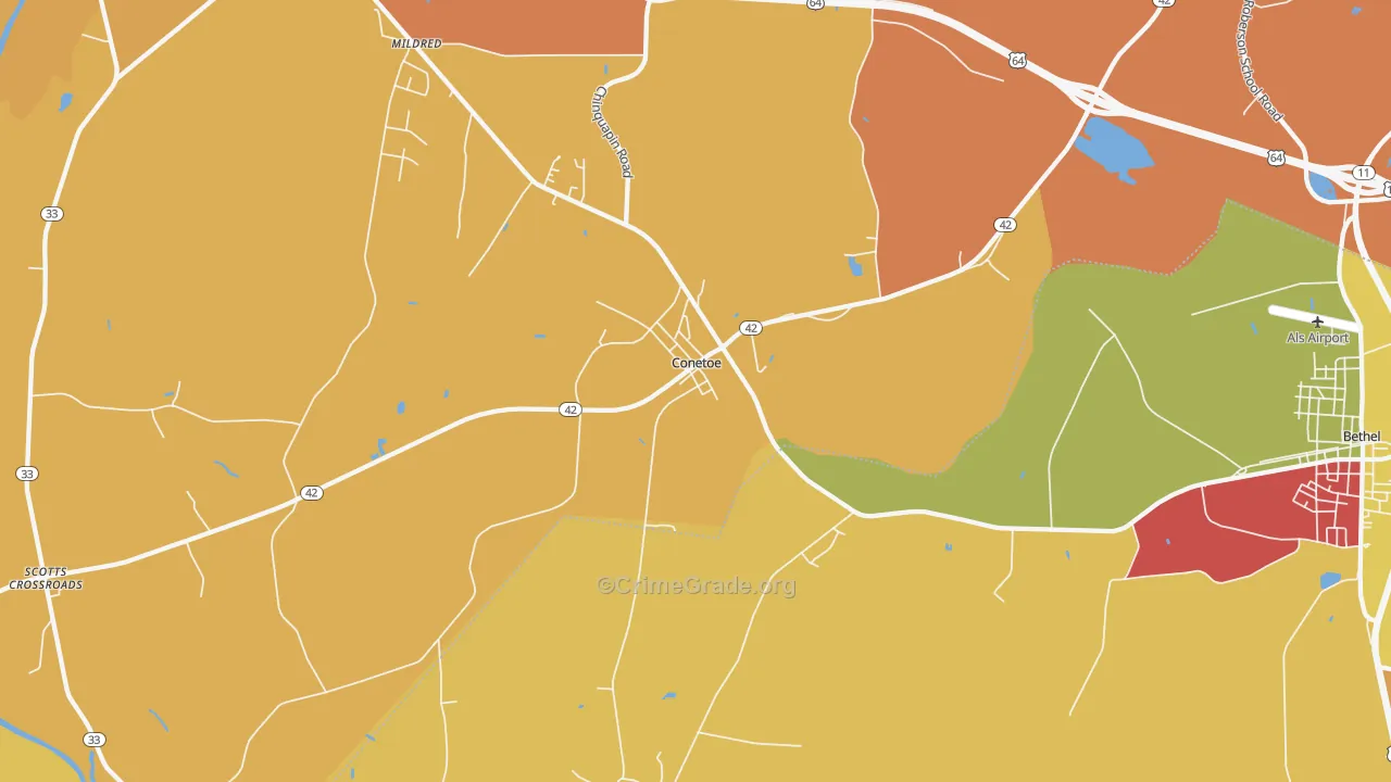 Conetoe, NC Map of Vandalism Rates