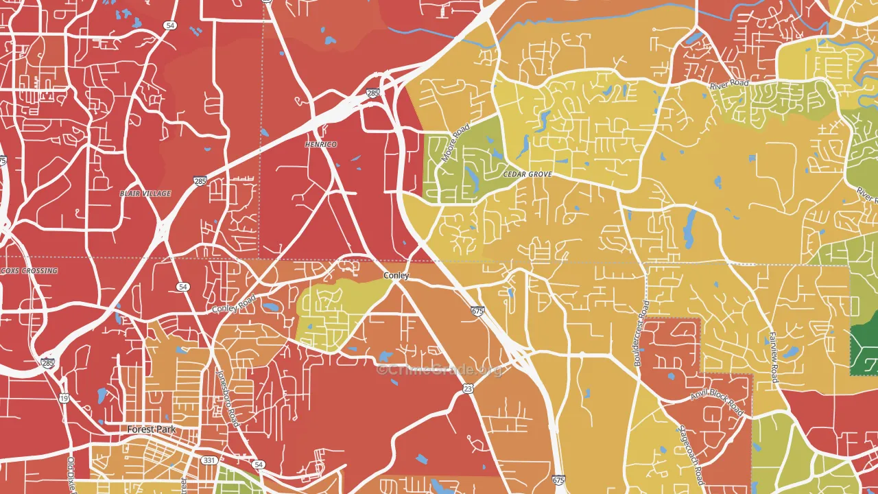 Conley, GA Map of Vandalism Rates