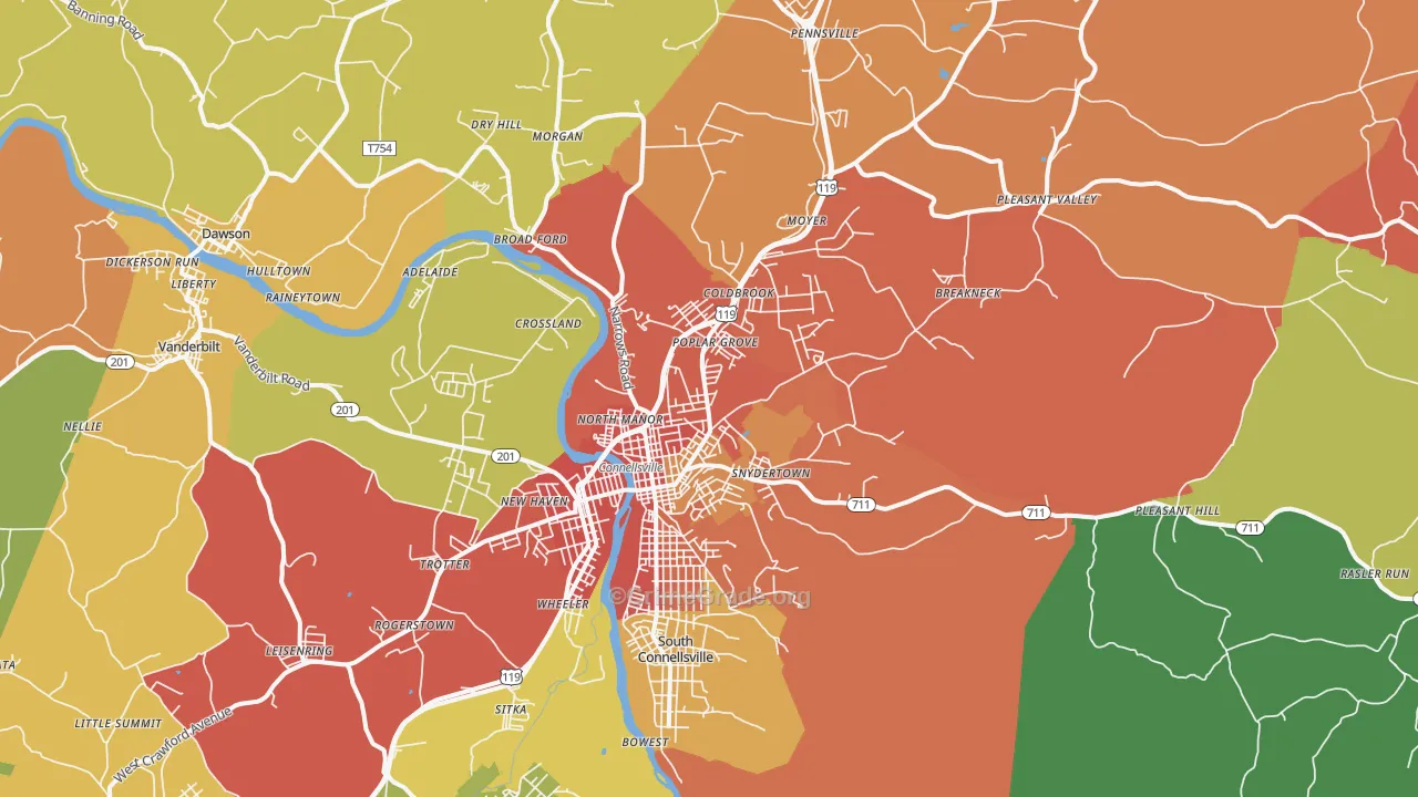 Connellsville, PA Map of Vandalism Rates
