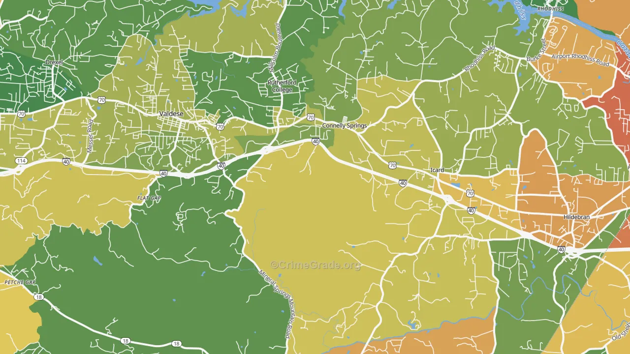 Connelly Springs, NC Map of Vandalism Rates