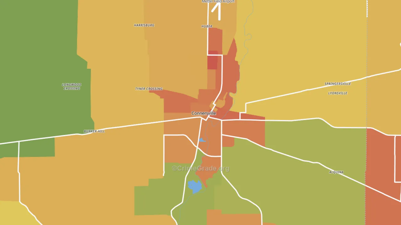 Connersville, IN Map of Vandalism Rates