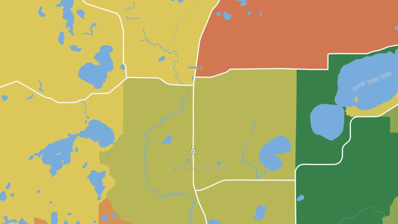 Conover, WI Map of Vandalism Rates