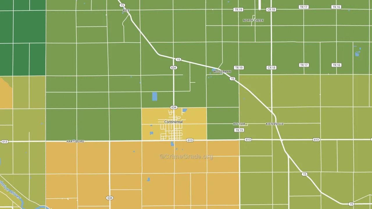 Continental, OH Map of Vandalism Rates