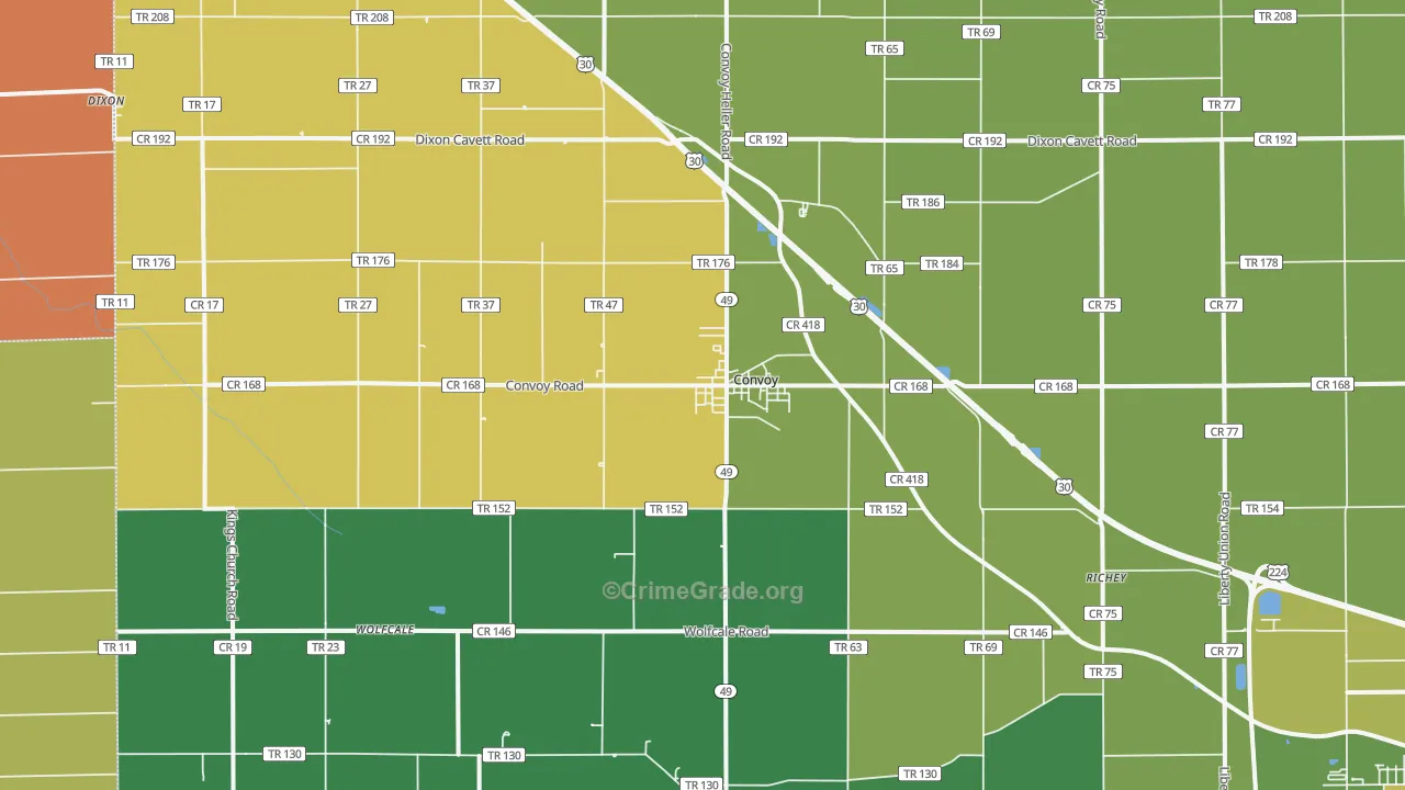 Convoy, OH Map of Vandalism Rates